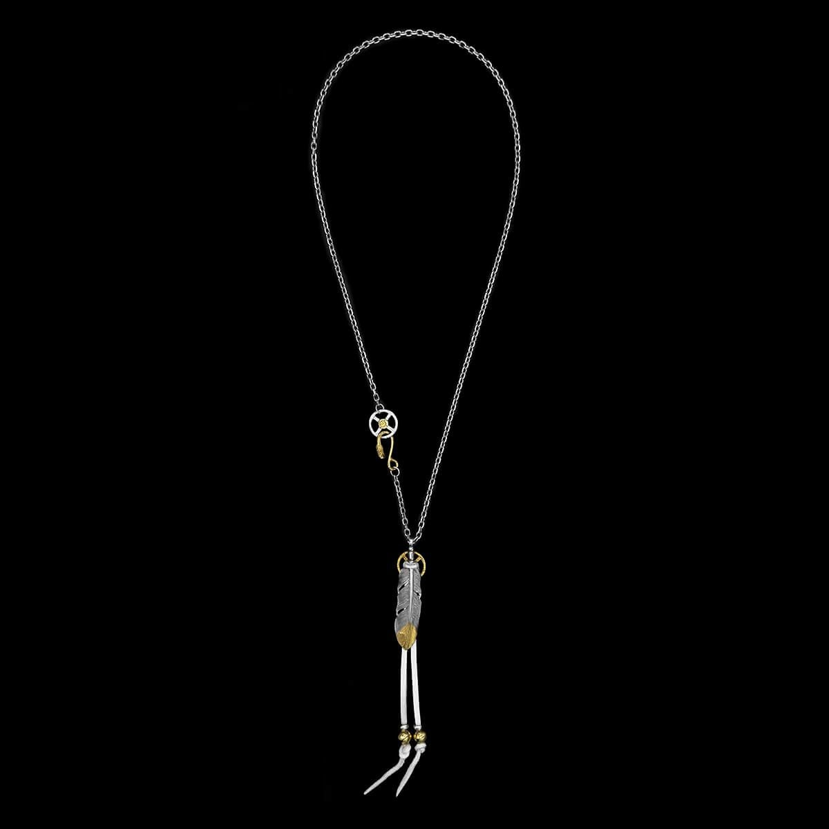 大フェザー×ホイール小×革紐×ビーズ/ネックレスカスタム | REDMAN.